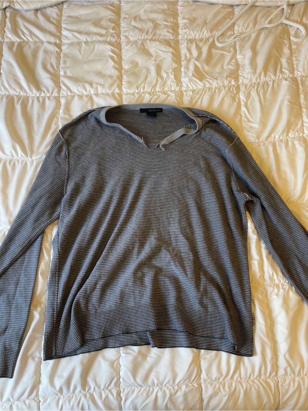 Calvin Klein Jeans Gray and White Striped Sweater
